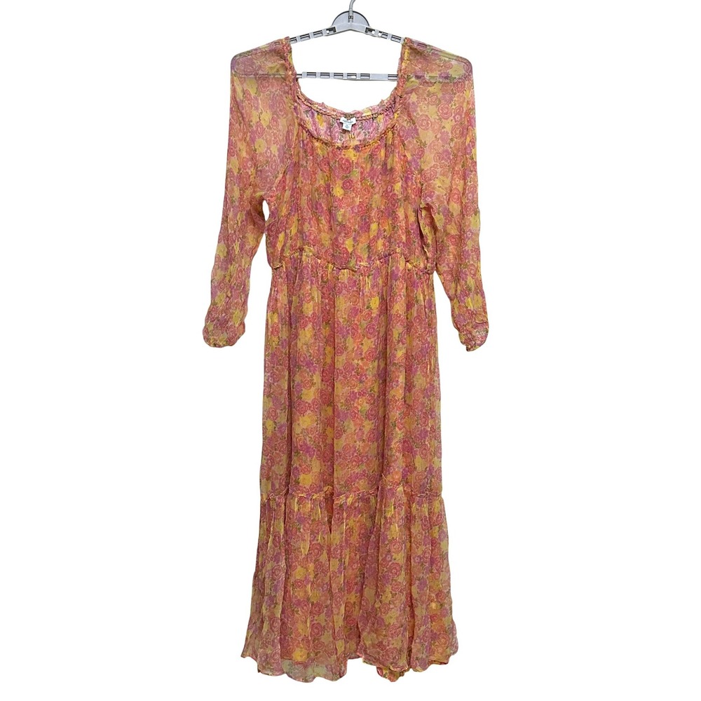 Sundance Floral Tiered Maxi Dress Off Shoulder XL Cupro Cottagecore Boho Fairy